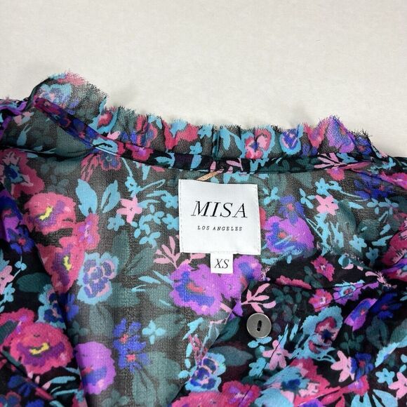 Misa Los Angeles Garance Blouse Floral Puff Long Sleeve Flowy Ruffled Top XS - Picture 3 of 10